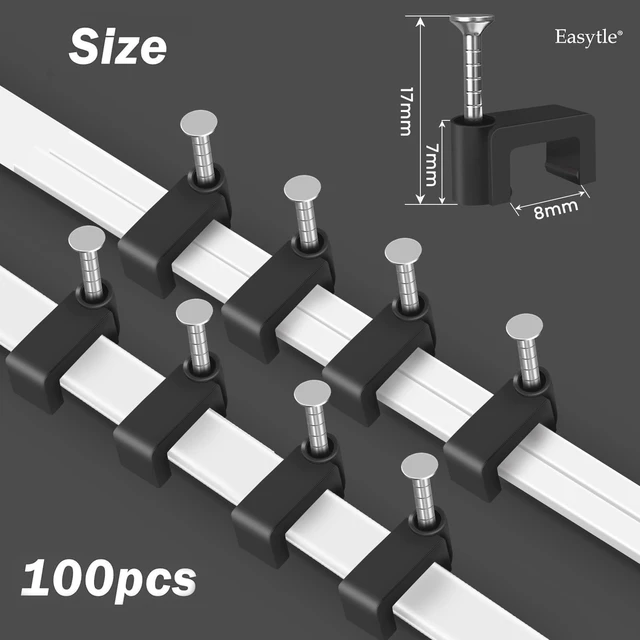 Alt view image 2 of 7 - Black Cable Clips Nail in Cable Clip 100 Pcs 8mm Flat Black Ethernet Cable Wall Clips Cable Tacks Coax Clips Speaker Wire Clips Cable Nails for Cords Cat5/Cat5e/Cat6/Cat7 RJ45 Cord Clips