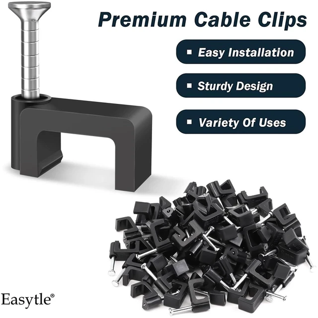 Alt view image 4 of 7 - Black Cable Clips Nail in Cable Clip 100 Pcs 8mm Flat Black Ethernet Cable Wall Clips Cable Tacks Coax Clips Speaker Wire Clips Cable Nails for Cords Cat5/Cat5e/Cat6/Cat7 RJ45 Cord Clips