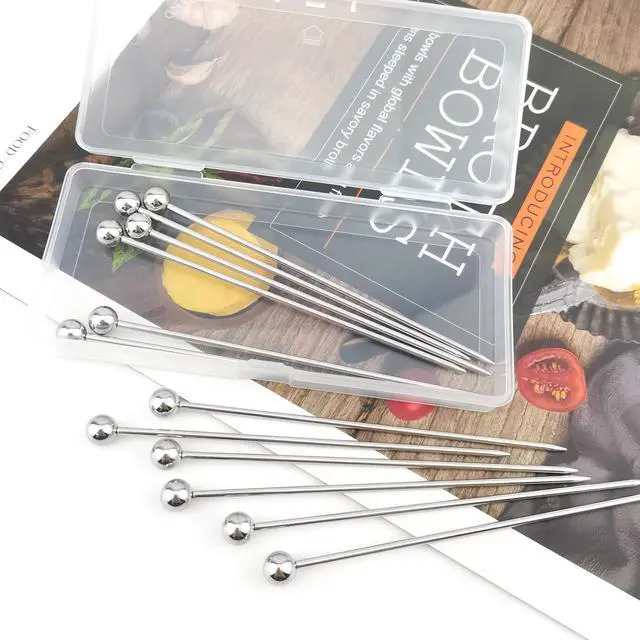 Alt view image 6 of 6 - 12 PCS Cocktail Picks Stainless Steel Cocktail Toothpicks Reusable Metal Martini Olive Skewers for Fruit Appetizers Decorative Drinks Cocktails
