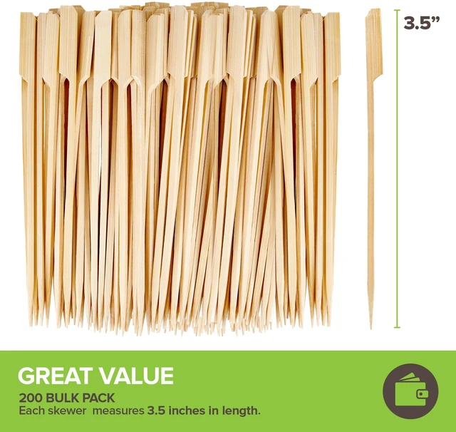 Alt view image 2 of 7 - 3.5" Bamboo Skewers (200 Pack) - Heavy Duty, Ideal for Appetizers, Fruit Kabobs, Parties & Cocktails