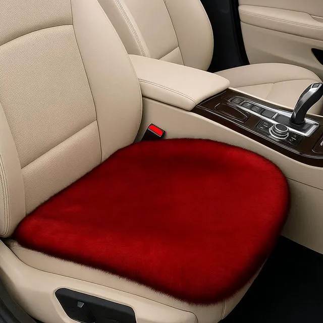 Main image of Sheepskin Car Seat Cushion, Thin Soft Faux Fur Seat Cover, Red | Breathable Comfort Seat Protector Pad, Fluffy Non-Slip Winter Driver Auto Seat Cover for Car, Truck, Office, Home Decoration