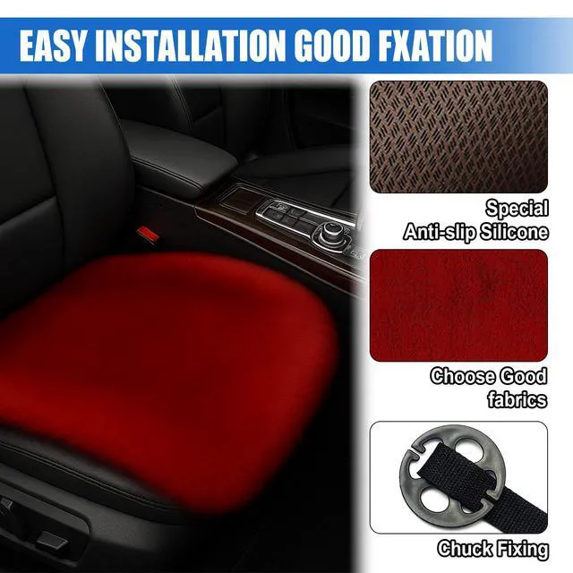 Alt view image 3 of 6 - Sheepskin Car Seat Cushion, Thin Soft Faux Fur Seat Cover, Red | Breathable Comfort Seat Protector Pad, Fluffy Non-Slip Winter Driver Auto Seat Cover for Car, Truck, Office, Home Decoration