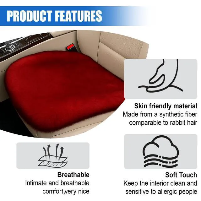 Alt view image 4 of 6 - Sheepskin Car Seat Cushion, Thin Soft Faux Fur Seat Cover, Red | Breathable Comfort Seat Protector Pad, Fluffy Non-Slip Winter Driver Auto Seat Cover for Car, Truck, Office, Home Decoration