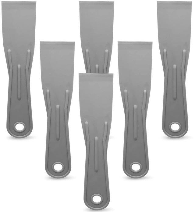 Main image of 6pcs Flexible Plastic Putty Knife Set, 1.5 Inch Wide, Grey | Scraper for Wall Repair, Spackling, Drywall Taping & Painting Projects