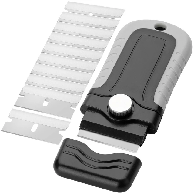 Main image of Razor Blade Scraper, Grey, Locking Razor Scraper Set with 10 Extra Stainless Steel Blades, Window Scraper, Scraper Tool, Glass Scraper, Scraper Blades, Paint Scraper Blade Scraper for Cleaning