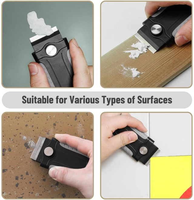 Alt view image 3 of 6 - Razor Blade Scraper, Grey, Locking Razor Scraper Set with 10 Extra Stainless Steel Blades, Window Scraper, Scraper Tool, Glass Scraper, Scraper Blades, Paint Scraper Blade Scraper for Cleaning