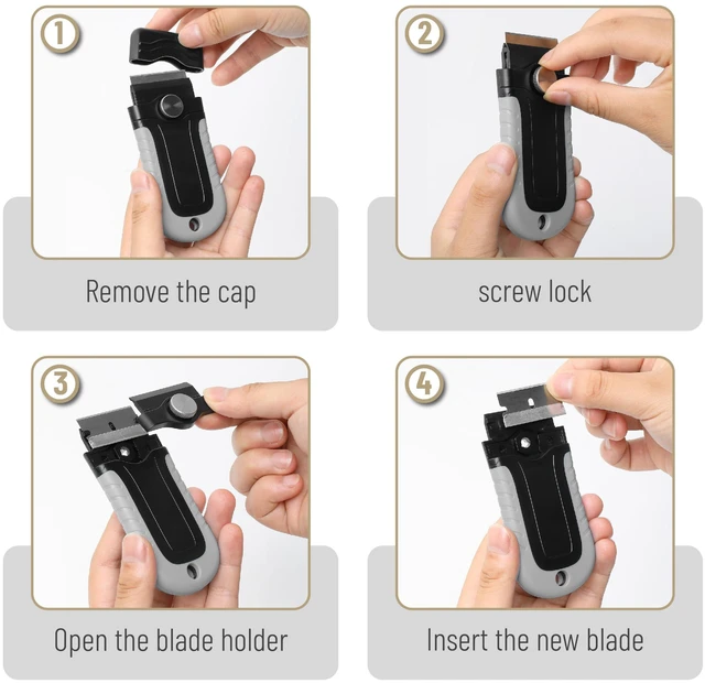 Alt view image 4 of 6 - Razor Blade Scraper, Grey, Locking Razor Scraper Set with 10 Extra Stainless Steel Blades, Window Scraper, Scraper Tool, Glass Scraper, Scraper Blades, Paint Scraper Blade Scraper for Cleaning