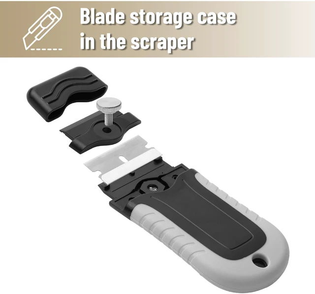 Alt view image 6 of 6 - Razor Blade Scraper, Grey, Locking Razor Scraper Set with 10 Extra Stainless Steel Blades, Window Scraper, Scraper Tool, Glass Scraper, Scraper Blades, Paint Scraper Blade Scraper for Cleaning