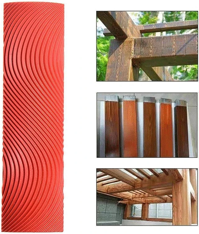 Alt view image 4 of 7 - Wood Graining DIY Tool Set,Wood Pattern Brushing Roller Embossed Wall Art Wood Texture Graining Tool Household Wall Art Paint for Wall Room Decoration Easy to Use and Clean Red