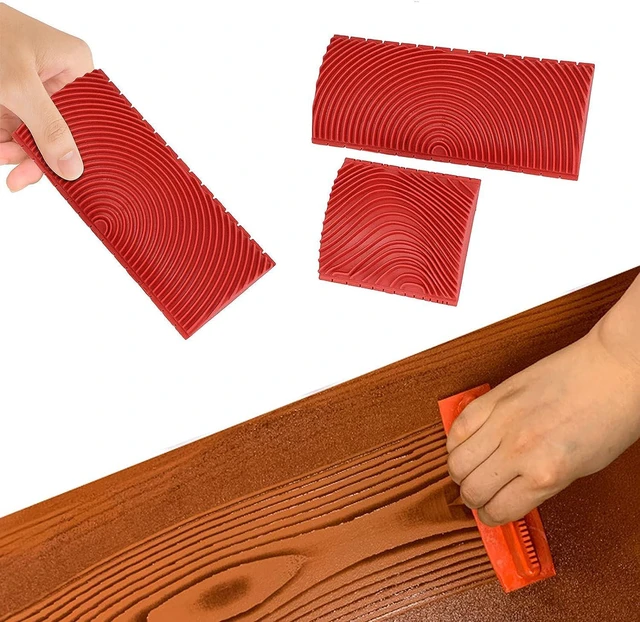 Alt view image 6 of 7 - Wood Graining DIY Tool Set,Wood Pattern Brushing Roller Embossed Wall Art Wood Texture Graining Tool Household Wall Art Paint for Wall Room Decoration Easy to Use and Clean Red