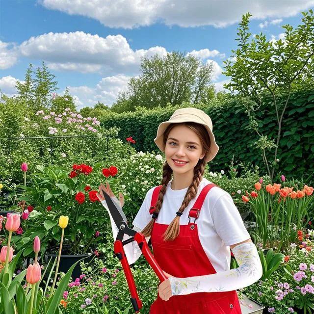 Alt view image 6 of 7 - 1 Pair Gardening Sleeves for Women Anti-Scratch Sun Protection Cooling Arm Cooling Sleeves for Gardening Thorn Proof Garden for Women Men with Thumb Hole Outdoor Activities