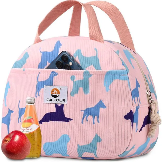 Main image of Lunch Bag Kids,Cute Lunch Box for Kids Boys Girls,Portable Mini Cooler Bag,Small Insulated LunchBox Reusable Corduroy Lunch Tote for School/Travel/Picnic/Work (Dog)