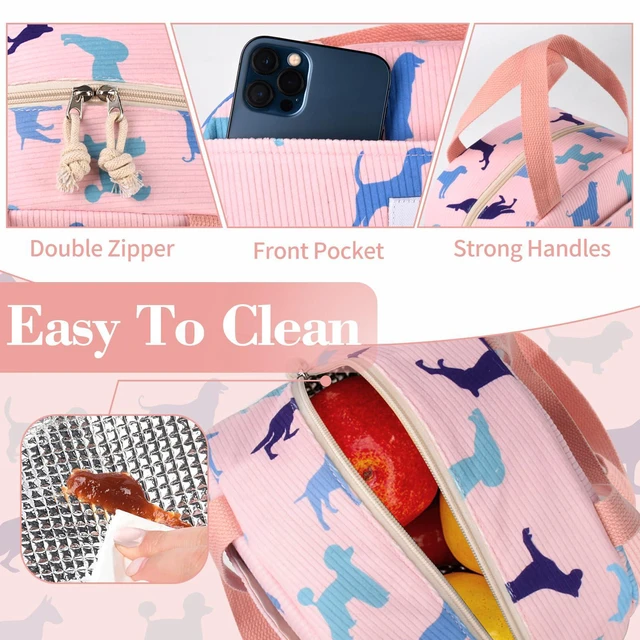 Alt view image 5 of 7 - Lunch Bag Kids,Cute Lunch Box for Kids Boys Girls,Portable Mini Cooler Bag,Small Insulated LunchBox Reusable Corduroy Lunch Tote for School/Travel/Picnic/Work (Dog)