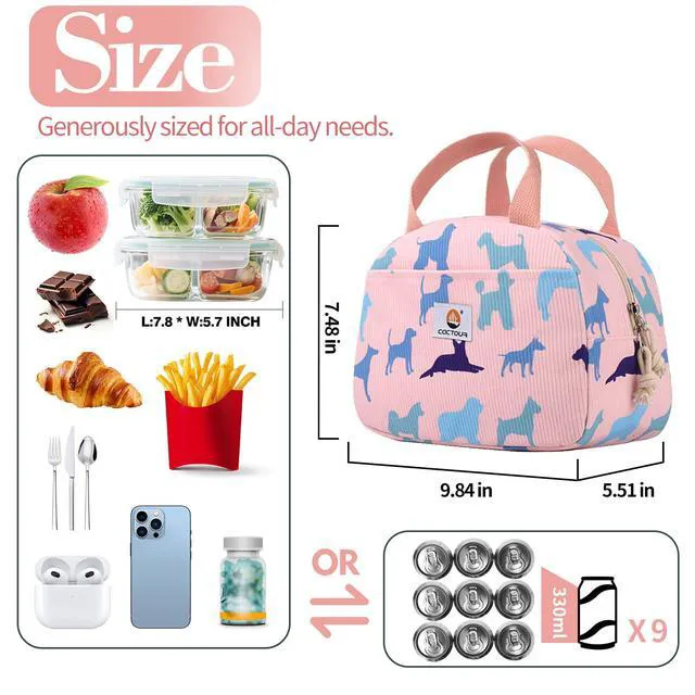 Alt view image 6 of 7 - Lunch Bag Kids,Cute Lunch Box for Kids Boys Girls,Portable Mini Cooler Bag,Small Insulated LunchBox Reusable Corduroy Lunch Tote for School/Travel/Picnic/Work (Dog)