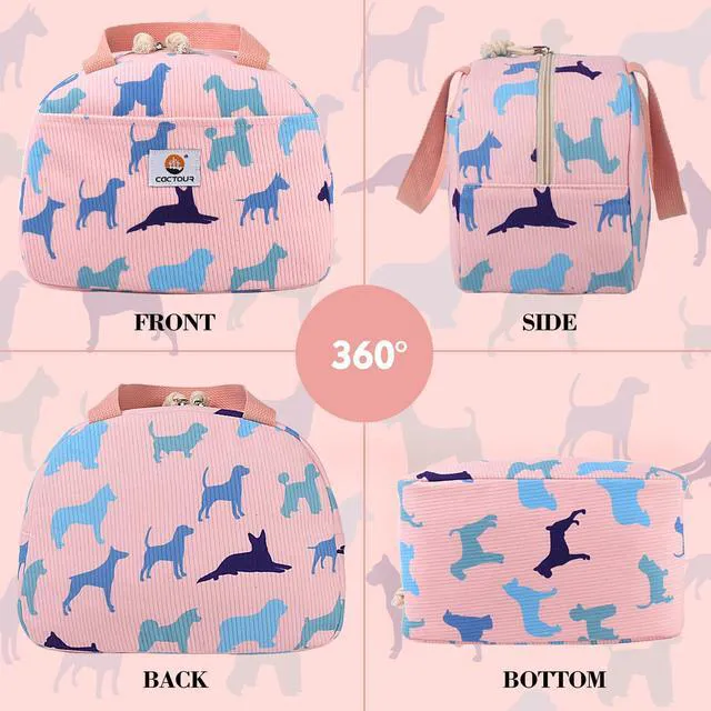 Alt view image 7 of 7 - Lunch Bag Kids,Cute Lunch Box for Kids Boys Girls,Portable Mini Cooler Bag,Small Insulated LunchBox Reusable Corduroy Lunch Tote for School/Travel/Picnic/Work (Dog)