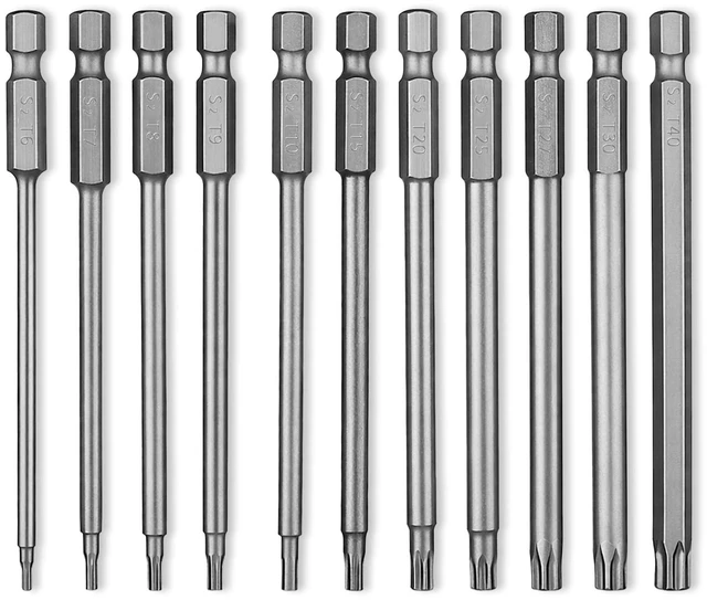 Main image of 11PCS Security Torx Bit, 1/4 Inch Hex Shank S2 Steel Magnetic Tamper Proof Star Screwdriver Bit Set, S2 Torx Screwdriver Bits Sets (T6-T40)