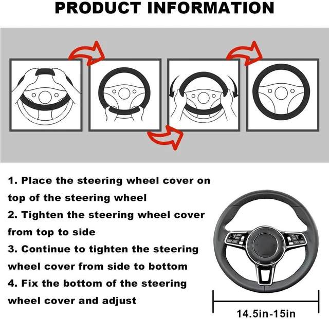 Alt view image 3 of 6 - Leather Steering Wheel Cover, Bling Car Interior Accessory (BL&RD) | 15" Soft Anti-Slip Elastic Steering Wheel Protector, Colorful Diamond Crystal Car Accessories for Most Vehicles
