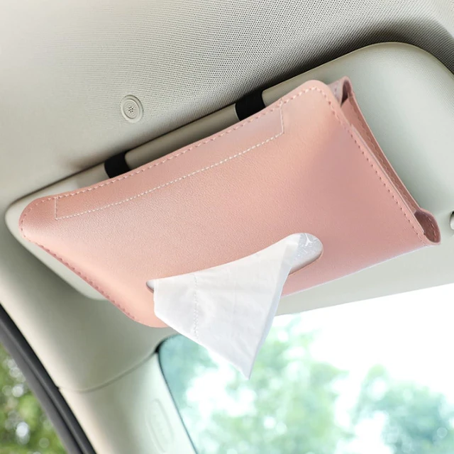 Main image of Car Visor Tissue Holder, Leather Car Mask Dispenser, Hanging Car Napkin Holder, Car Mask Holder, Sun Visor Accessory Universal for Most Vehicles (Pink), 9.17×5.31 inch