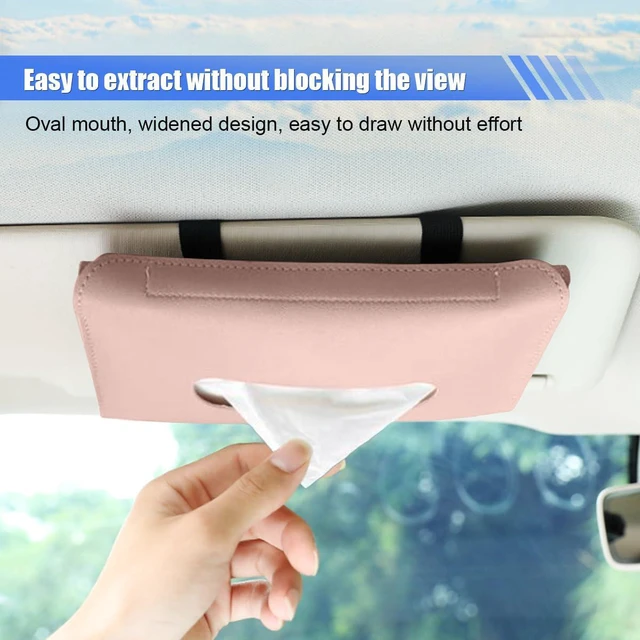 Alt view image 5 of 6 - Car Visor Tissue Holder, Leather Car Mask Dispenser, Hanging Car Napkin Holder, Car Mask Holder, Sun Visor Accessory Universal for Most Vehicles (Pink), 9.17×5.31 inch