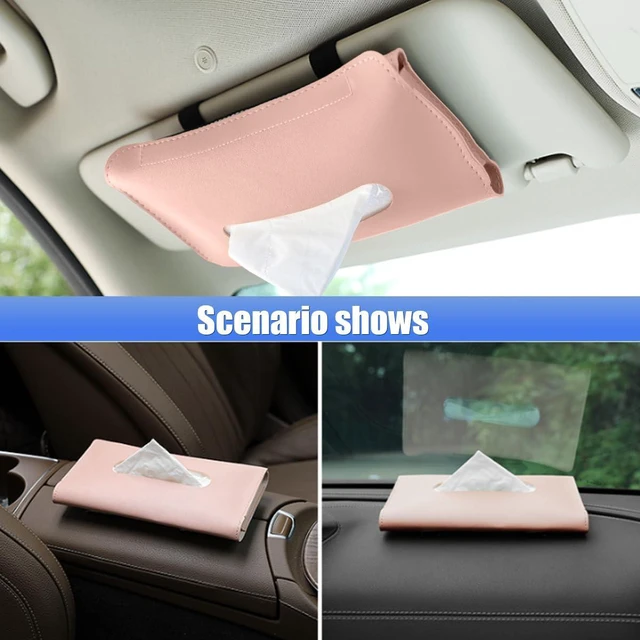 Alt view image 6 of 6 - Car Visor Tissue Holder, Leather Car Mask Dispenser, Hanging Car Napkin Holder, Car Mask Holder, Sun Visor Accessory Universal for Most Vehicles (Pink), 9.17×5.31 inch