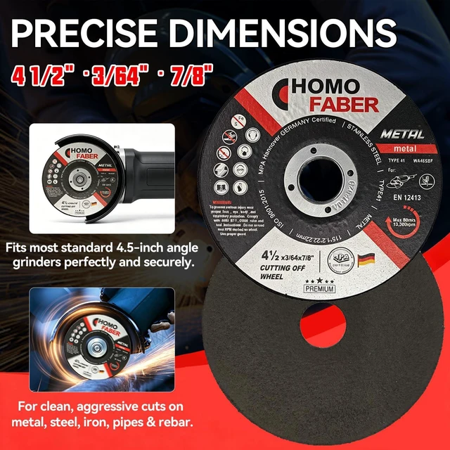 Alt view image 3 of 6 - 10 Pack 4-1/2" Cut Off Wheels, 7/8" Arbor Metal Cutting Discs | 3/64" Ultra-Thin Design, Fast Clean Cut, Fits Most 4.5" Angle Grinders, Heavy Duty for Steel, Iron & Metal Pipe