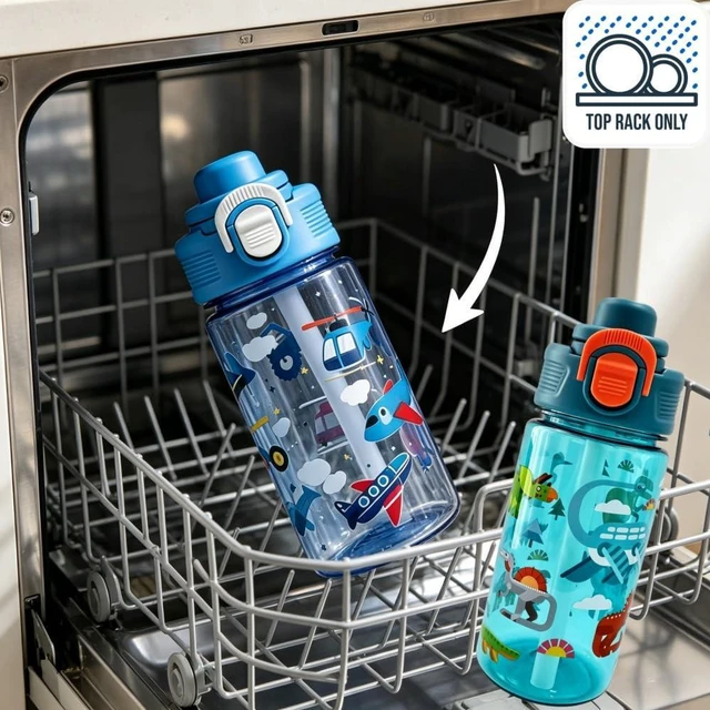 Alt view image 4 of 6 - Leak Proof Kids Water Bottle, Boys, Car Water Bottle, 13oz | Sturdy and Drop-resistant, with Handle, BPA Free, Dishwasher Safe, Perfect for School, Travel, and Home