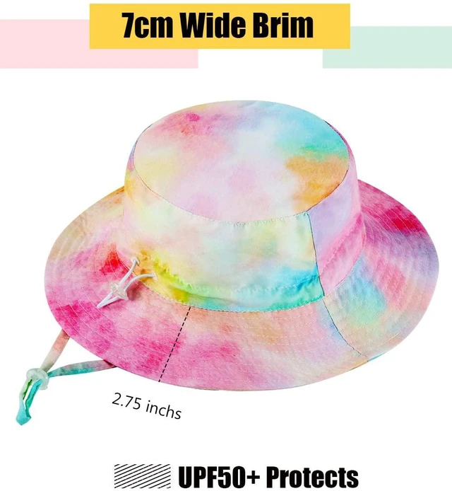 Alt view image 2 of 5 - Sun Hat Toddler Bucket Hat Boys Girls UPF 50+ Outdoor Summer Beach Hats Adjustable Wide Brim Fishing Safari Hat,Macaroon 6-10 Years