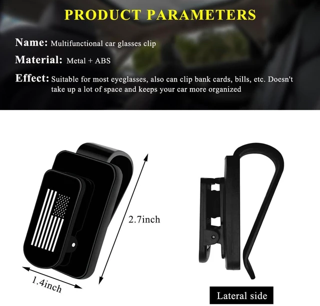 Alt view image 2 of 6 - Sunglasses Holder for Car Sun Visor, US Flag Style Metal Auto Visor Eyeglass Hanger, Multi-Function Sun Visor Ticket Card Clip, Truck Car Accessories for Men Women (Black+Black, Flag)