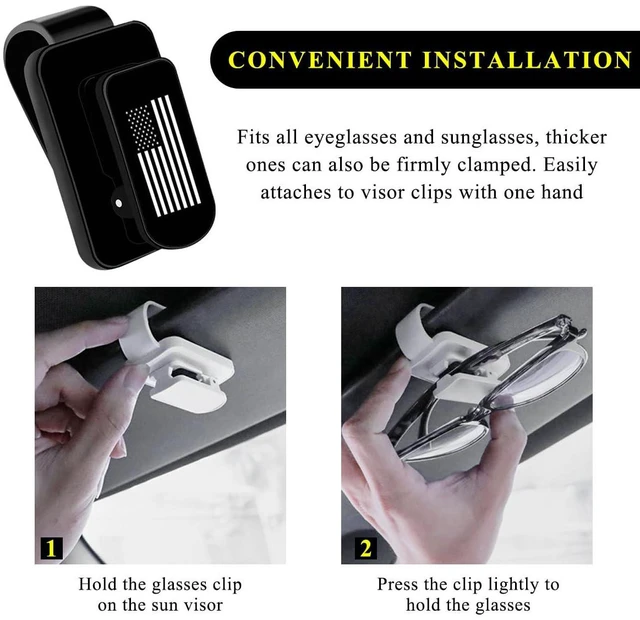 Alt view image 3 of 6 - Sunglasses Holder for Car Sun Visor, US Flag Style Metal Auto Visor Eyeglass Hanger, Multi-Function Sun Visor Ticket Card Clip, Truck Car Accessories for Men Women (Black+Black, Flag)