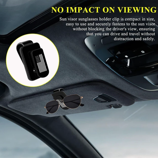 Alt view image 4 of 6 - Sunglasses Holder for Car Sun Visor, US Flag Style Metal Auto Visor Eyeglass Hanger, Multi-Function Sun Visor Ticket Card Clip, Truck Car Accessories for Men Women (Black+Black, Flag)
