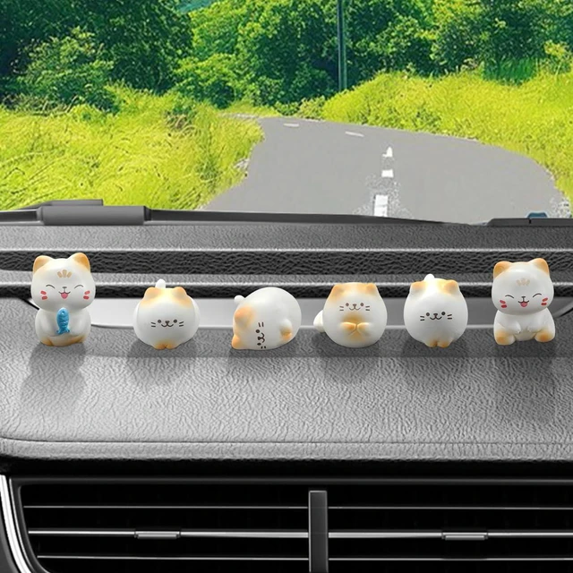 Main image of 6PCS Cute Cats Car Dashboard Decorations, Mini Resin Cat Figurines Car Rear View Mirror Accessories, Center Console Decoration Vehicle Interior Ornament for Home Office Desk (Cat)