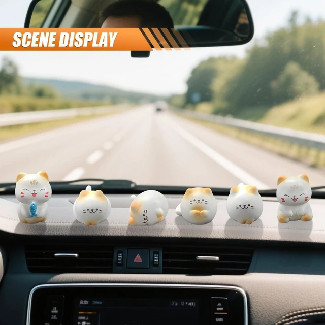 Alt view image 5 of 6 - 6PCS Cute Cats Car Dashboard Decorations, Mini Resin Cat Figurines Car Rear View Mirror Accessories, Center Console Decoration Vehicle Interior Ornament for Home Office Desk (Cat)