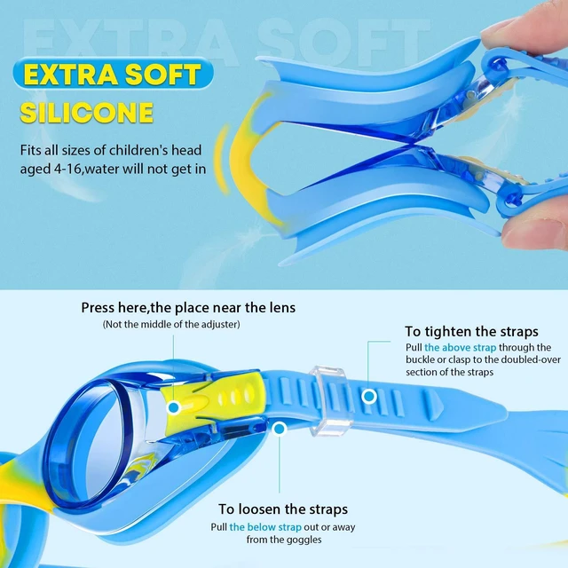 Alt view image 3 of 7 - Unisex-Child Swim Goggles, Anti Fog No Leaking Clear Vision Water Pool Swimming Goggles