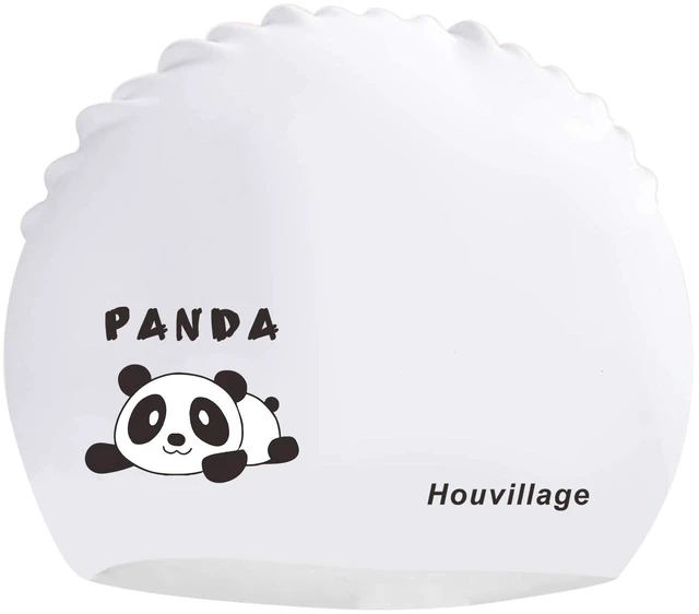 Alt view image 5 of 6 - Swim Cap&Goggle, Fun Swimming Cap&Goggle for Kids & Toddlers,High Elastic Silicone Waterproof Swim Cap with Anti-Fog Goggle Set for Children, Boys, Girls Age 3-12,Lovely Cute Cartoon (White)