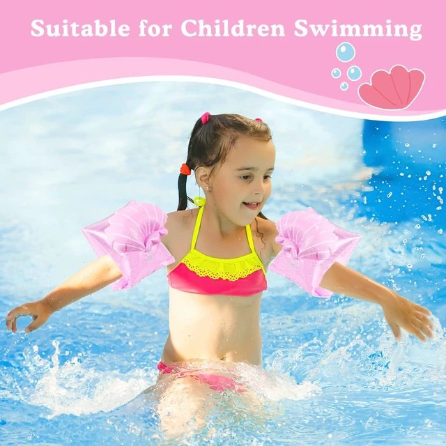 Alt view image 2 of 7 - Kids Inflatable Arm Bands, Water Wings 3-6 Up to 55lbs Scallop Pink