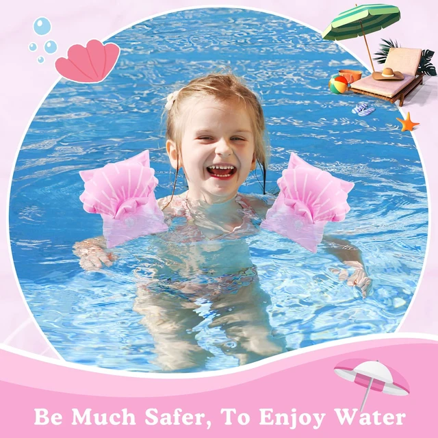 Alt view image 7 of 7 - Kids Inflatable Arm Bands, Water Wings 3-6 Up to 55lbs Scallop Pink