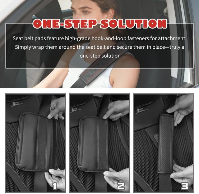 Alt view image 6 of 7 - 2PCS Leather Car Seat Belt Cover Pad,Stylish Seatbelt Covers with Diamond-Patterned Designs,Comfortable & Breathable Car Seat Strap Pads for Neck & Shoulder Pain Relief (Black Red/2PCS)