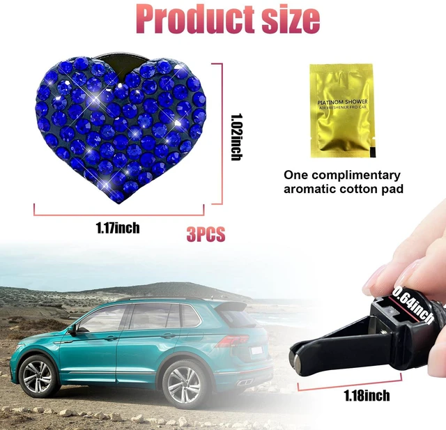 Alt view image 2 of 6 - 3 PCS Bling Car Air Vent Clips, Crystal Heart Shaped Auto Air Conditioning Outlet Clip, Rhinestone Air Freshener for Women Girls, Sparkly Vehicle Interior Decor Accessories(Blue)