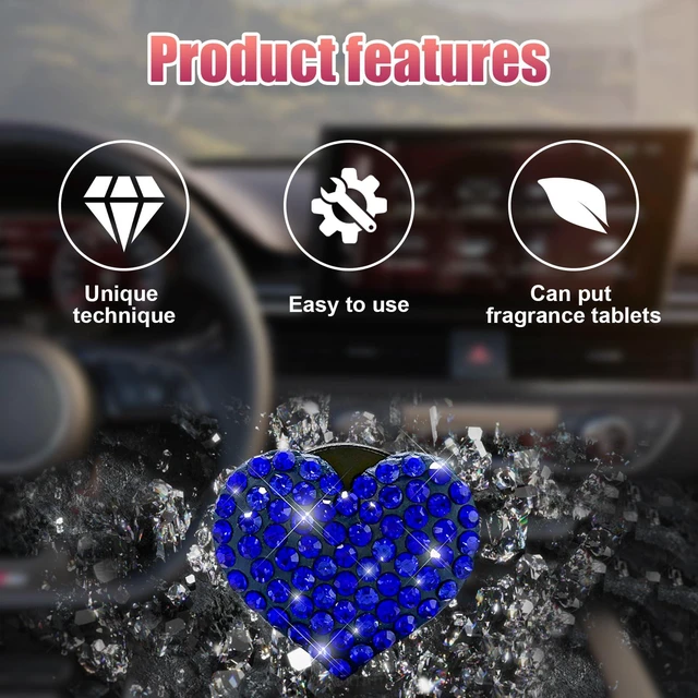 Alt view image 3 of 6 - 3 PCS Bling Car Air Vent Clips, Crystal Heart Shaped Auto Air Conditioning Outlet Clip, Rhinestone Air Freshener for Women Girls, Sparkly Vehicle Interior Decor Accessories(Blue)