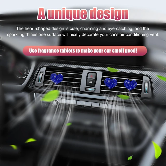 Alt view image 5 of 6 - 3 PCS Bling Car Air Vent Clips, Crystal Heart Shaped Auto Air Conditioning Outlet Clip, Rhinestone Air Freshener for Women Girls, Sparkly Vehicle Interior Decor Accessories(Blue)