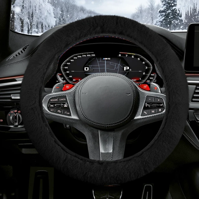 Main image of Fuzzy Car Steering Wheel Cover, Rabbit Fur Imitation Car Steering Wheel Protector, Elastic Fluffy Wheel Covers for Winter Warm, Universal Auto Decoration Accessories for Women Men (Black)