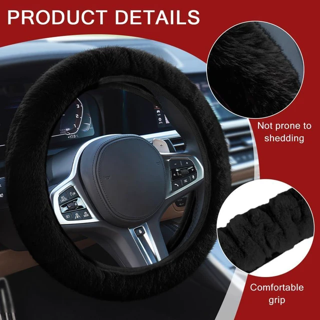 Alt view image 4 of 7 - Fuzzy Car Steering Wheel Cover, Rabbit Fur Imitation Car Steering Wheel Protector, Elastic Fluffy Wheel Covers for Winter Warm, Universal Auto Decoration Accessories for Women Men (Black)
