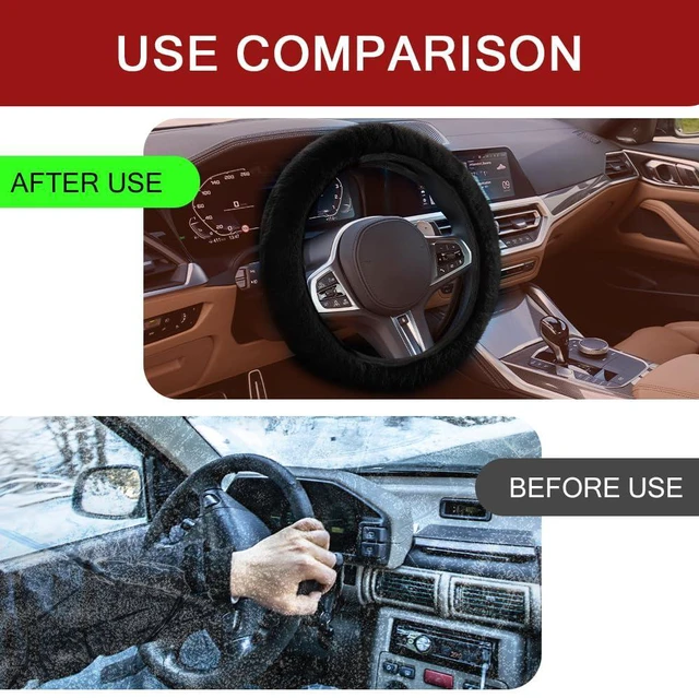 Alt view image 5 of 7 - Fuzzy Car Steering Wheel Cover, Rabbit Fur Imitation Car Steering Wheel Protector, Elastic Fluffy Wheel Covers for Winter Warm, Universal Auto Decoration Accessories for Women Men (Black)