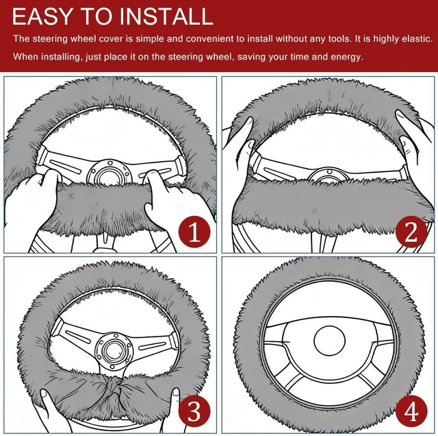 Alt view image 7 of 7 - Fuzzy Car Steering Wheel Cover, Rabbit Fur Imitation Car Steering Wheel Protector, Elastic Fluffy Wheel Covers for Winter Warm, Universal Auto Decoration Accessories for Women Men (Black)
