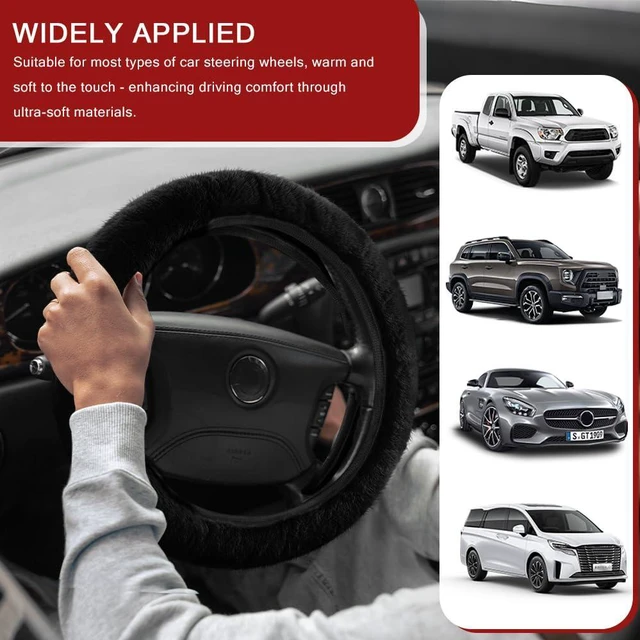Alt view image 6 of 7 - Fuzzy Car Steering Wheel Cover, Rabbit Fur Imitation Car Steering Wheel Protector, Elastic Fluffy Wheel Covers for Winter Warm, Universal Auto Decoration Accessories for Women Men (Black)