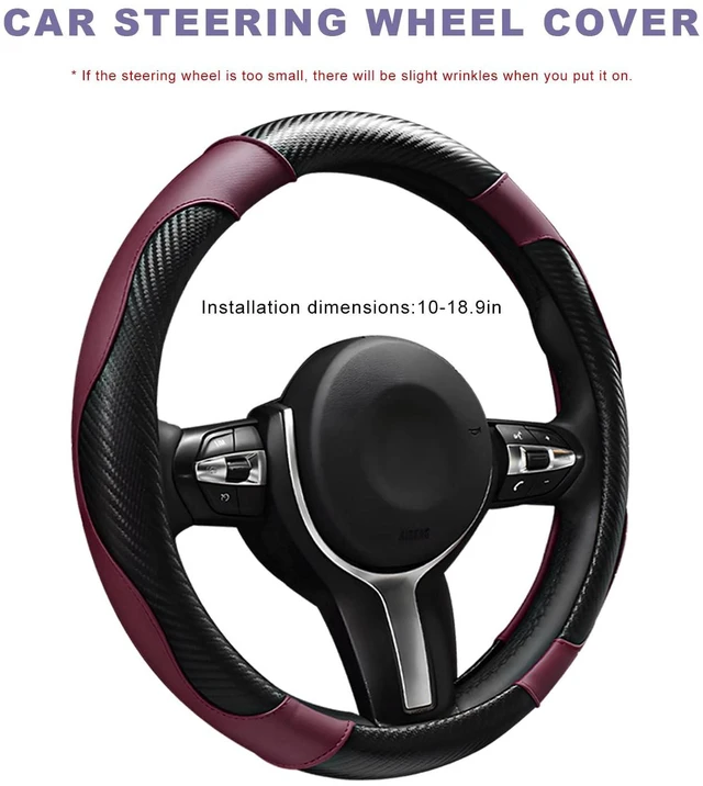 Alt view image 2 of 6 - Car Steering Wheel Cover, 15 Inch Breathable Leather Elastic Vehicle Wheel Protector, Universal Non-Slip Carbon Fiber Steering Wheel Wrap Comfy Grip for Cars Trucks SUVs (Wine Red)