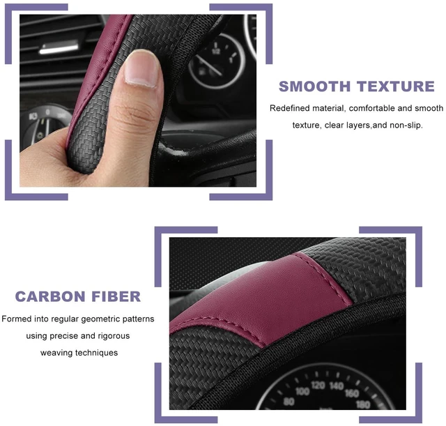 Alt view image 3 of 6 - Car Steering Wheel Cover, 15 Inch Breathable Leather Elastic Vehicle Wheel Protector, Universal Non-Slip Carbon Fiber Steering Wheel Wrap Comfy Grip for Cars Trucks SUVs (Wine Red)