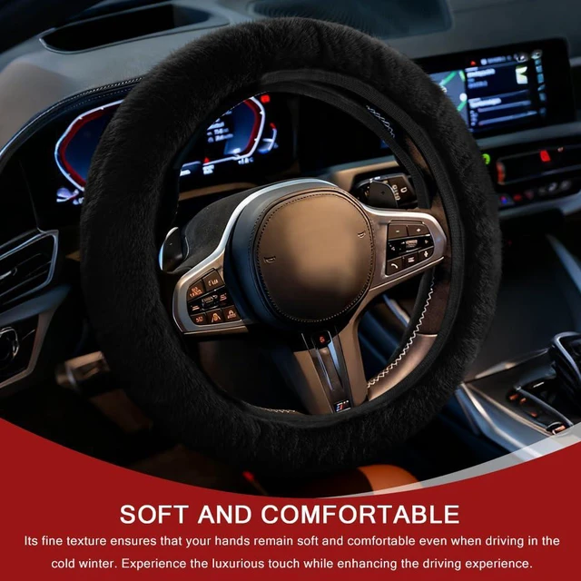 Alt view image 3 of 7 - Fuzzy Car Steering Wheel Cover, Rabbit Fur Imitation Car Steering Wheel Protector, Elastic Fluffy Wheel Covers for Winter Warm, Universal Auto Decoration Accessories for Women Men (Black)