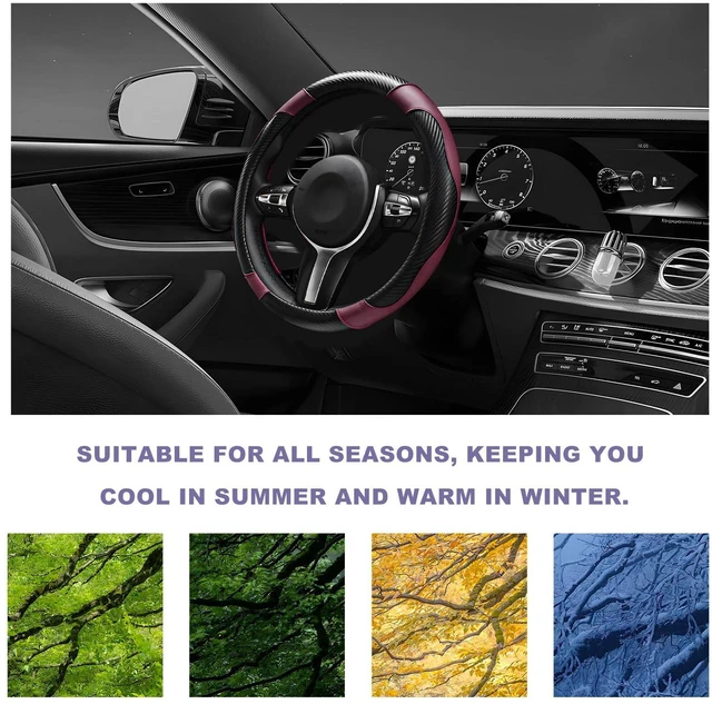 Alt view image 4 of 6 - Car Steering Wheel Cover, 15 Inch Breathable Leather Elastic Vehicle Wheel Protector, Universal Non-Slip Carbon Fiber Steering Wheel Wrap Comfy Grip for Cars Trucks SUVs (Wine Red)