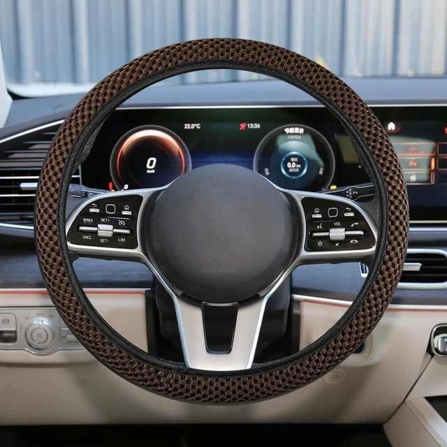 Main image of Elastic Stretch Steering Wheel Cover, Anti-Slip, 15inch, Coffee | Microfiber Odorless Breathable Ice Silk Car Steering Wheel Protector, Easy Carry, Warm in Winter & Cool in Summer